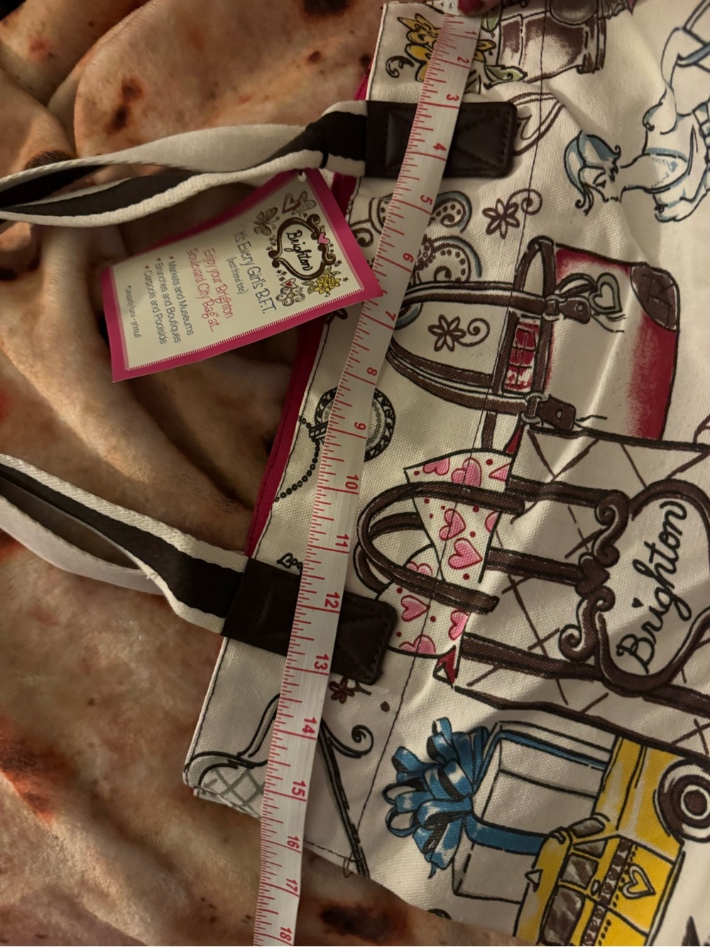 Brighton White Illustrated Canvas Tote Bag with Pink Interior - Picture 6 of 8